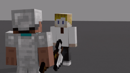 two minecraft characters are standing next to each other and one has the number 3 on his head