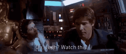 a man and a woman are standing next to each other and the man is saying " oh yeah ? watch this "