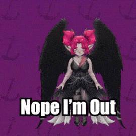 a purple background with a cartoon character and the words nope i 'm out