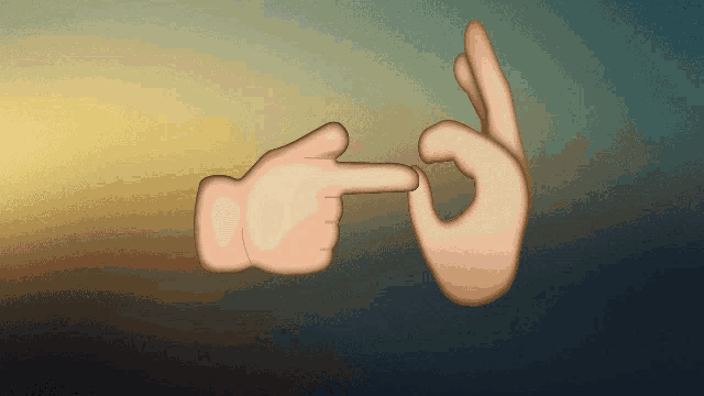 a pair of hands pointing at each other with a blue background