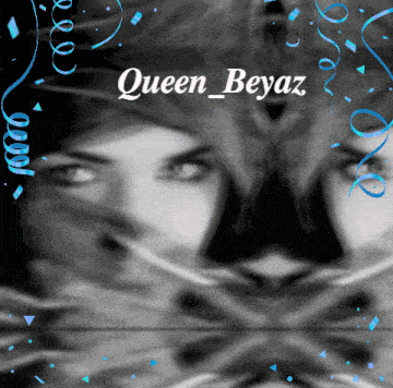 a black and white photo of a woman with queen beyaz written on the bottom