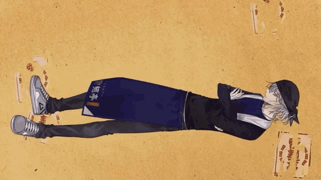 a drawing of a person laying on the ground with the word densetsu written above him