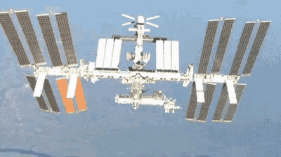 an aerial view of a space station with a few solar panels on it