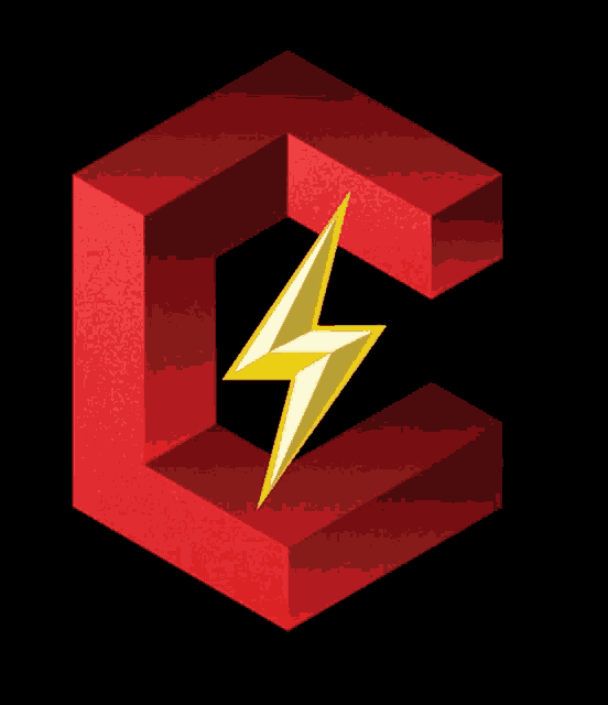 a red cube with a yellow lightning bolt in the middle