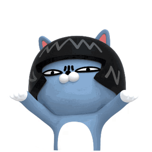a cartoon cat wearing a black helmet with the letter n written on it