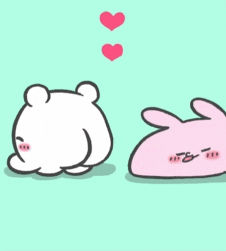 a drawing of a bear and a rabbit with hearts coming out of their mouths