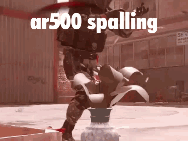 a video game character with the words ar500 spalling written on it