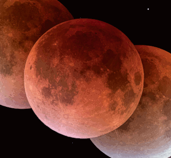 three stages of a lunar eclipse are shown in a row