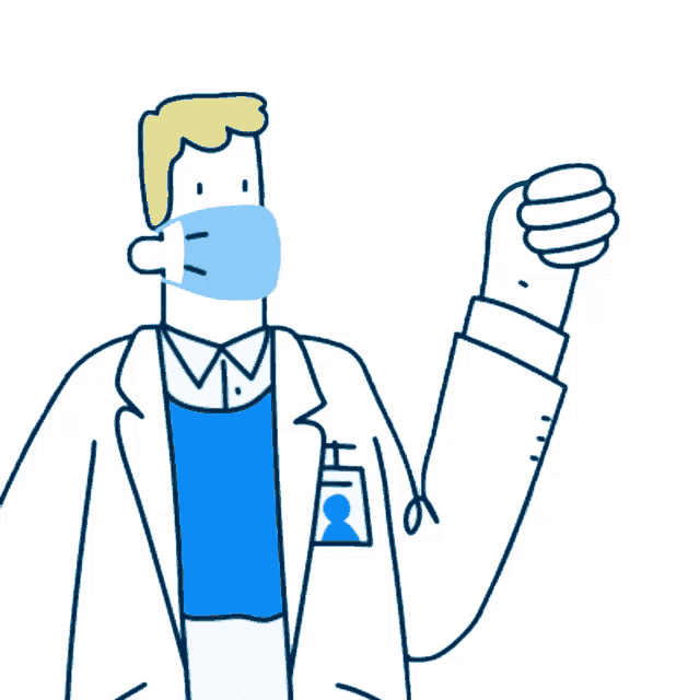 a cartoon drawing of a doctor wearing a face mask and giving a thumbs up