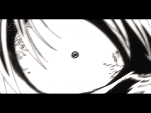 a black and white drawing of a person 's eye with a circle in the center