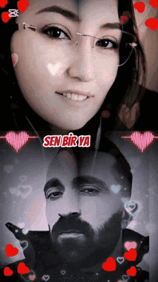 a picture of a man and a woman with the words sen bir ya on the top