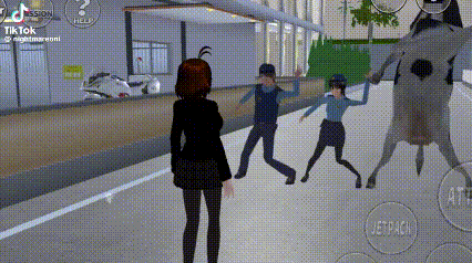 a girl is standing in front of a man and a woman in a video game .