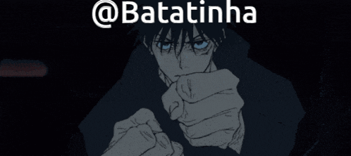 a drawing of a man with blue eyes and the words @batatinha above him