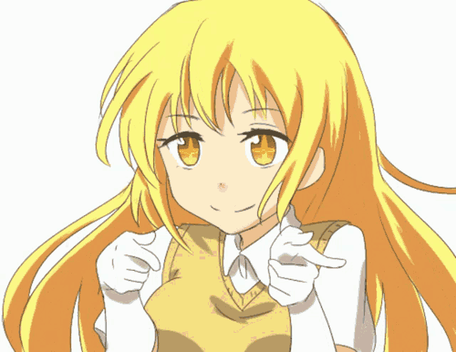 a drawing of a girl with long blonde hair and yellow eyes