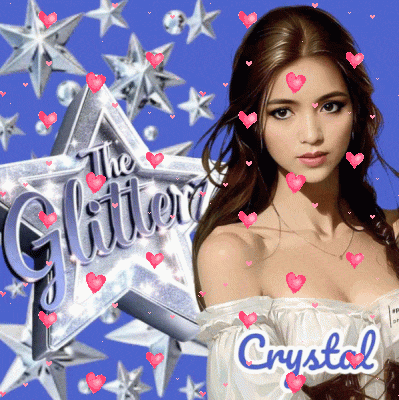 a woman is standing in front of a sign that says the glitter