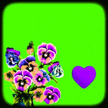 a green background with purple flowers and a purple heart that says " اللهم صل و "