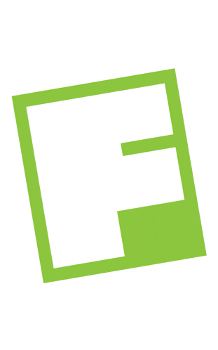 a green and white square with the letter f inside of it