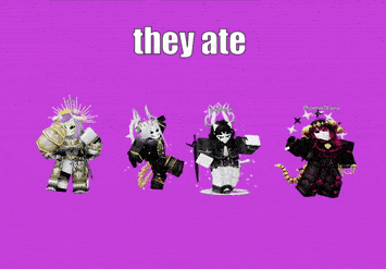 four roblox characters are standing next to each other on a purple background .