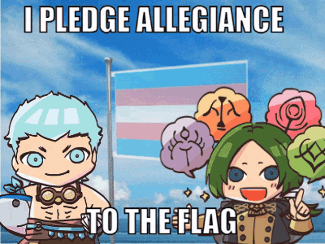 a cartoon of a boy and a girl with the words i pledge allegiance to the flag on the bottom