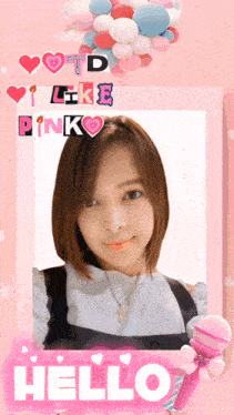 a picture of a girl in a pink frame with the words hello on it