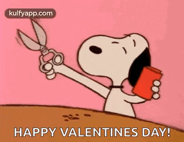 a cartoon of snoopy holding a pair of scissors and a cup of coffee .