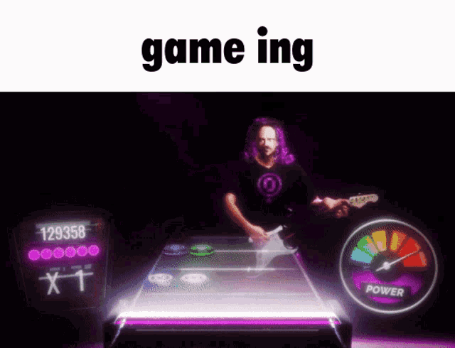 a man is playing a guitar in a video game with the words game ing above him