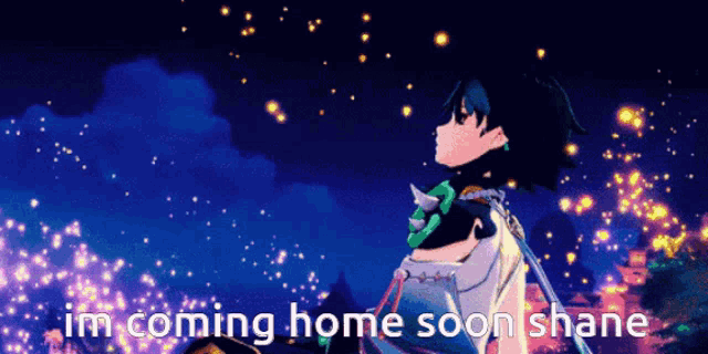 a picture of a person with the words im coming home soon shane