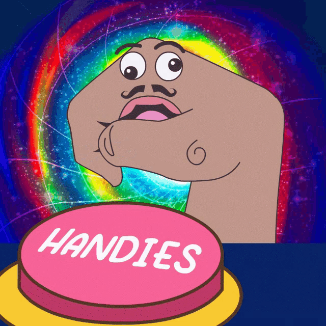 a cartoon worm is pressing a button that says handies