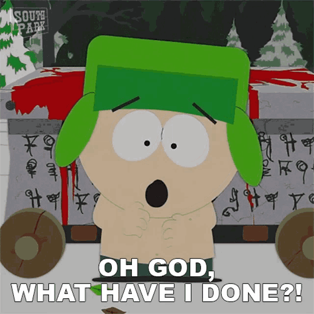 a cartoon character with a green hat says oh god what have i done