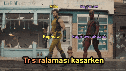 two superheros are walking in front of a store called lieffeld
