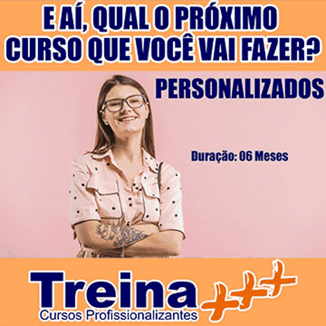 an advertisement for treina shows a woman with glasses