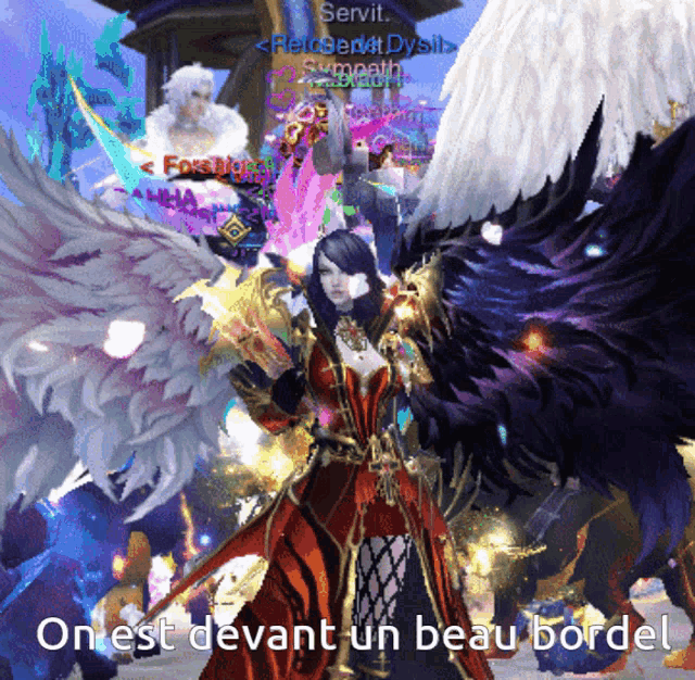 a screenshot of a video game with the words on est devant un beau bordel in the lower right corner
