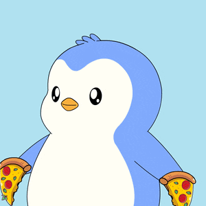 a penguin is holding two slices of pizza in its arms