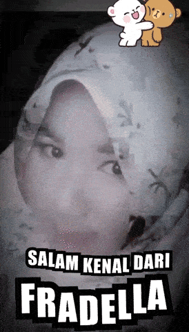 a woman wearing a hijab with the words salam kenal dari fradella on the bottom