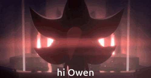 a shadow the hedgehog says hi owen in front of a dark background