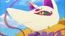 a cartoon of a white fox with a pink tail