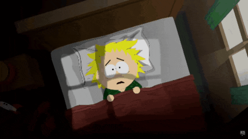 a cartoon character is laying in bed with a pillow
