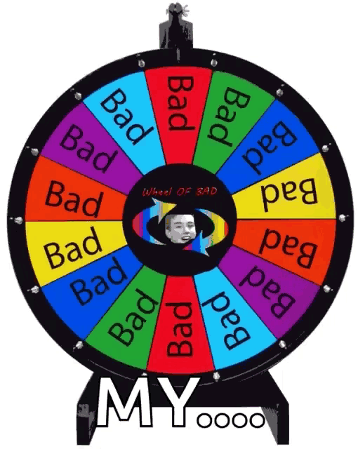 a wheel of bad with a picture of a man in the middle