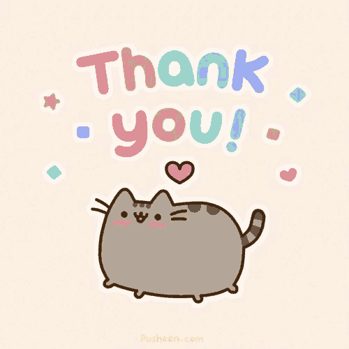 a cartoon cat says thank you with a heart and stars