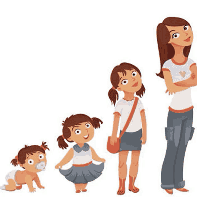 a cartoon illustration of a woman standing next to three children