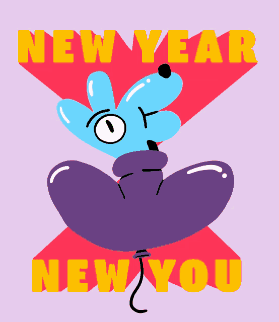 a blue and purple balloon with the words new year new you