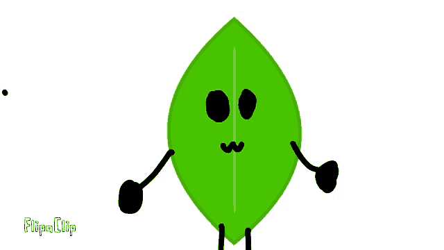 a green leaf with black eyes and black arms