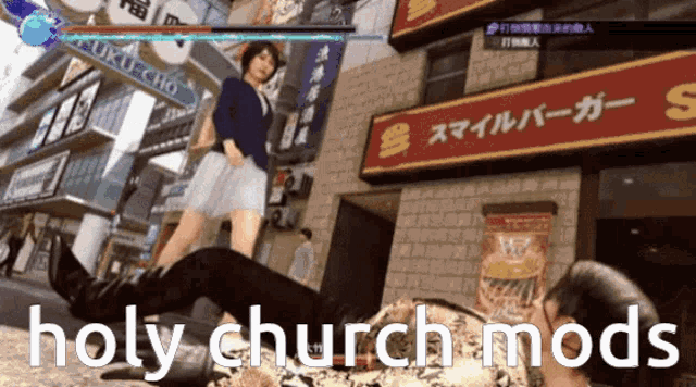 a video game scene with the words holy church mods on the screen