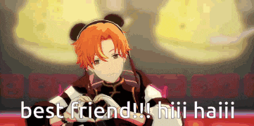 a pixel art of a boy making a heart shape with his hands and the words best friend