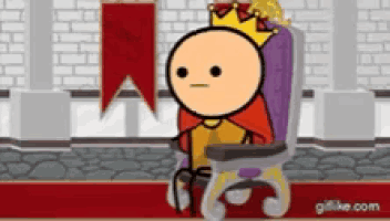 a cartoon character with a crown on his head is sitting in a chair