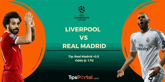 a poster for liverpool vs real madrid with two soccer players on it