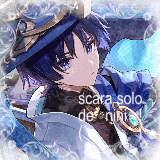 a drawing of a boy with blue hair and the words scara solo written on the bottom