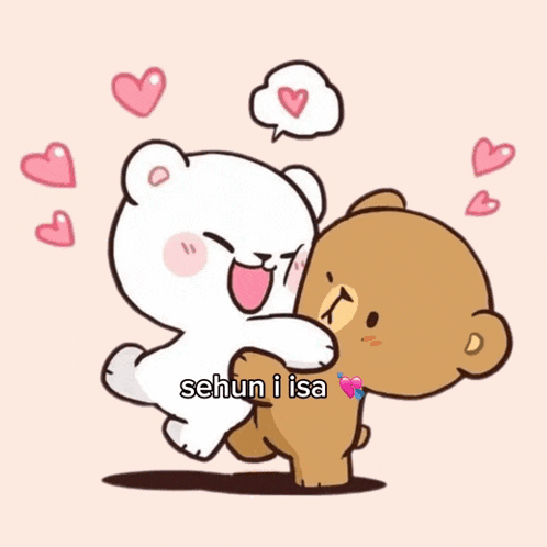 a couple of teddy bears hugging each other with the words sehun i isa on the bottom