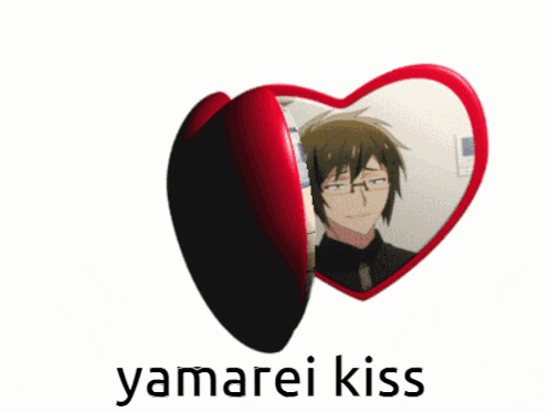 a heart with a picture of a boy and the words yamarei kiss below it
