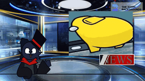 a cartoon cat in a top hat is standing in front of a news screen